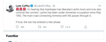 “Eşitmişəm ki, Azərbaycan Laçın şəhərini azad edib və indi də dəhlizə nəzarət edir" - Lük Koffi