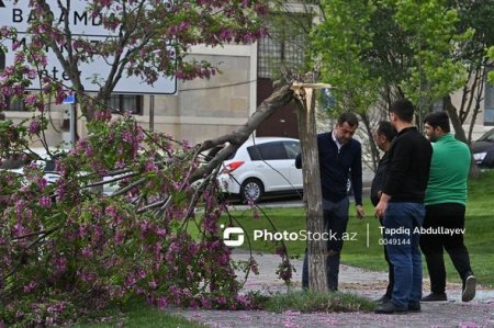 Yasamalda qəza, avtomobil parka aşdı - FOTO