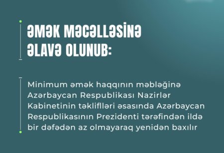 Minimum əməkhaqqı məbləğinə hər il azı bir dəfə yenidən baxılacaq